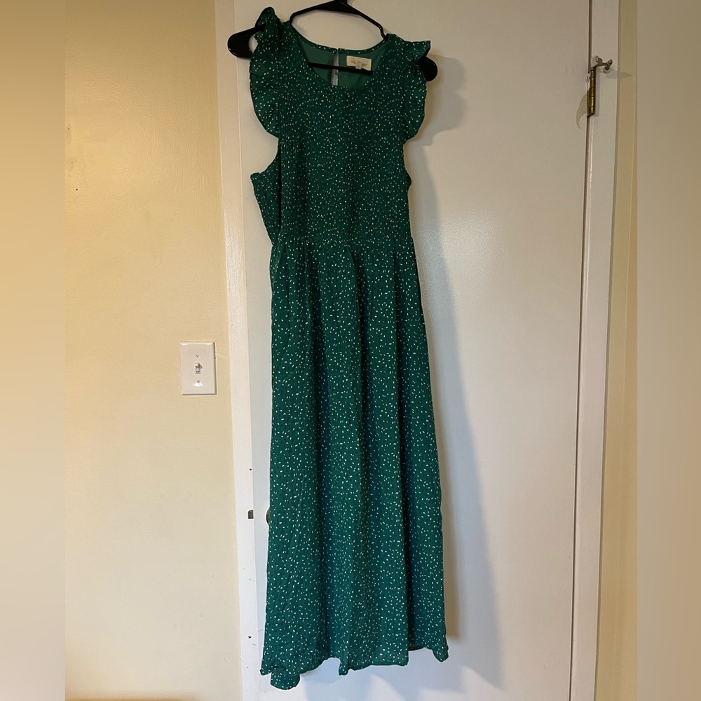 Smocked maxi dress with flutter sleeves
